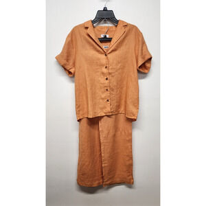 525 America Women's Linen Pant/Shirt Set, Size 8 Pants, Med Top, In Orange Zest